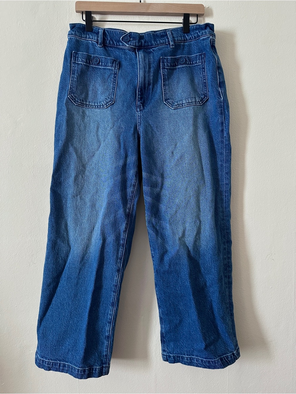 LOFT Women's Blue Flared Wide-Leg Jeans